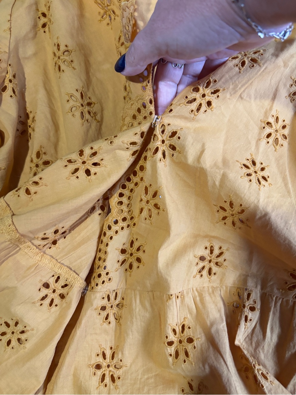 Madewell Scalloped Eyelet Wrap Top Mustard Yellow Peplum Side Tie NWT - Large - Picture 4 of 8